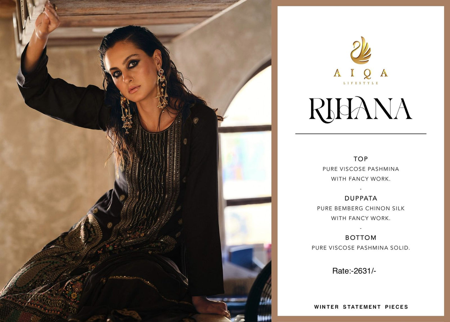 Rihana Aiqa Viscose Pashmina Suits Wholesale Rate