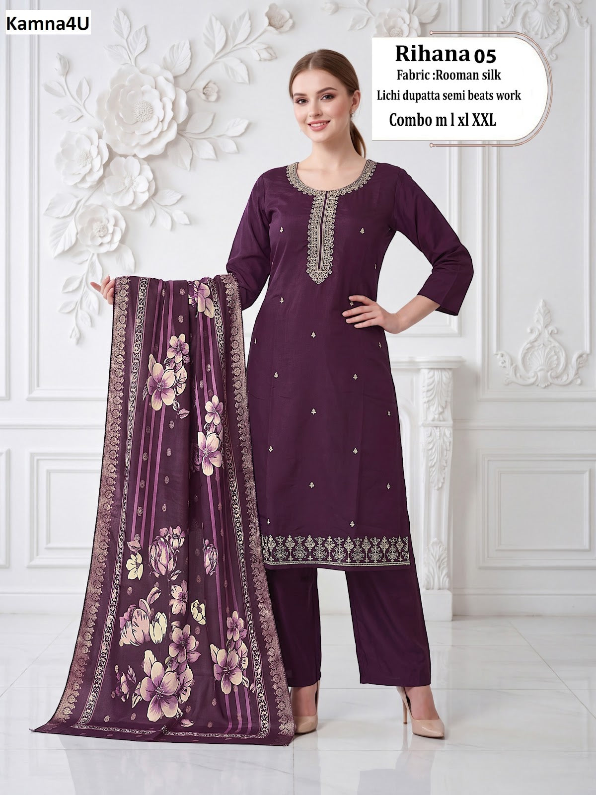 Rihana Kamna4U Roman Readymade Pant Style Suits Exporter Ahmedabad