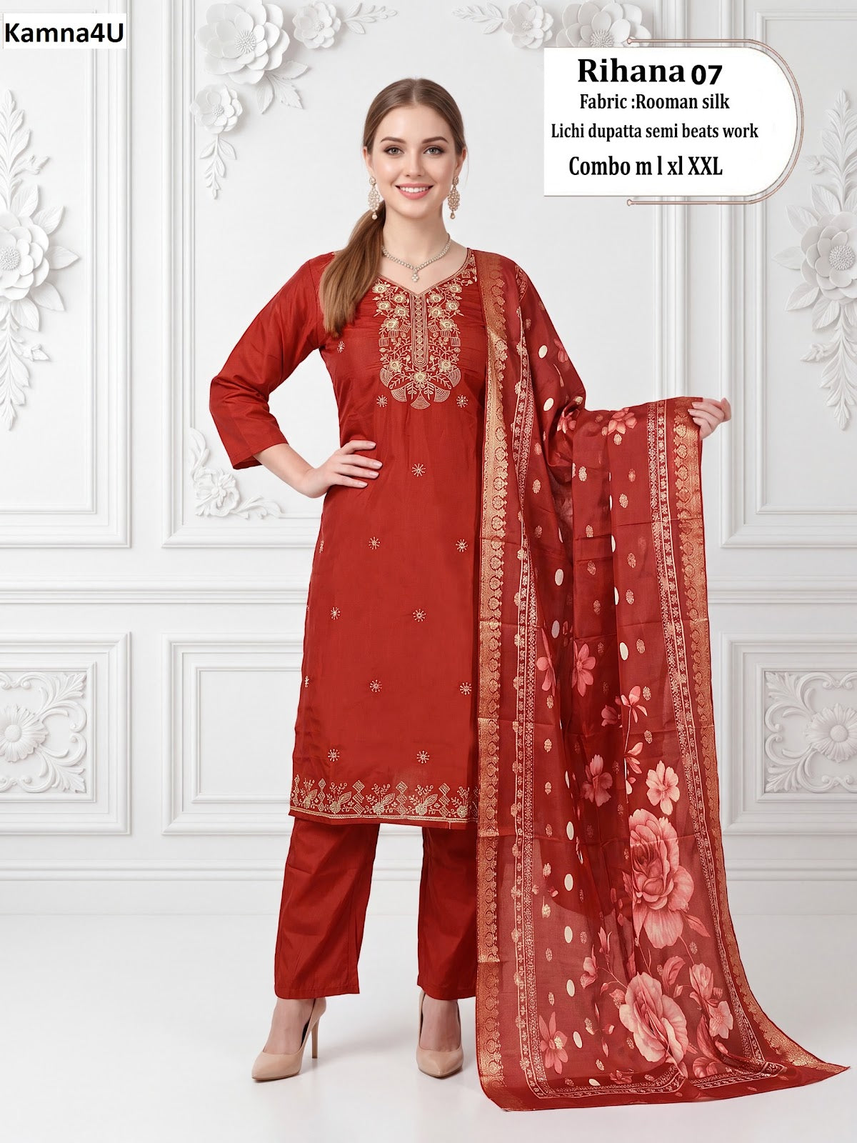 Rihana Kamna4U Roman Readymade Pant Style Suits Exporter Ahmedabad