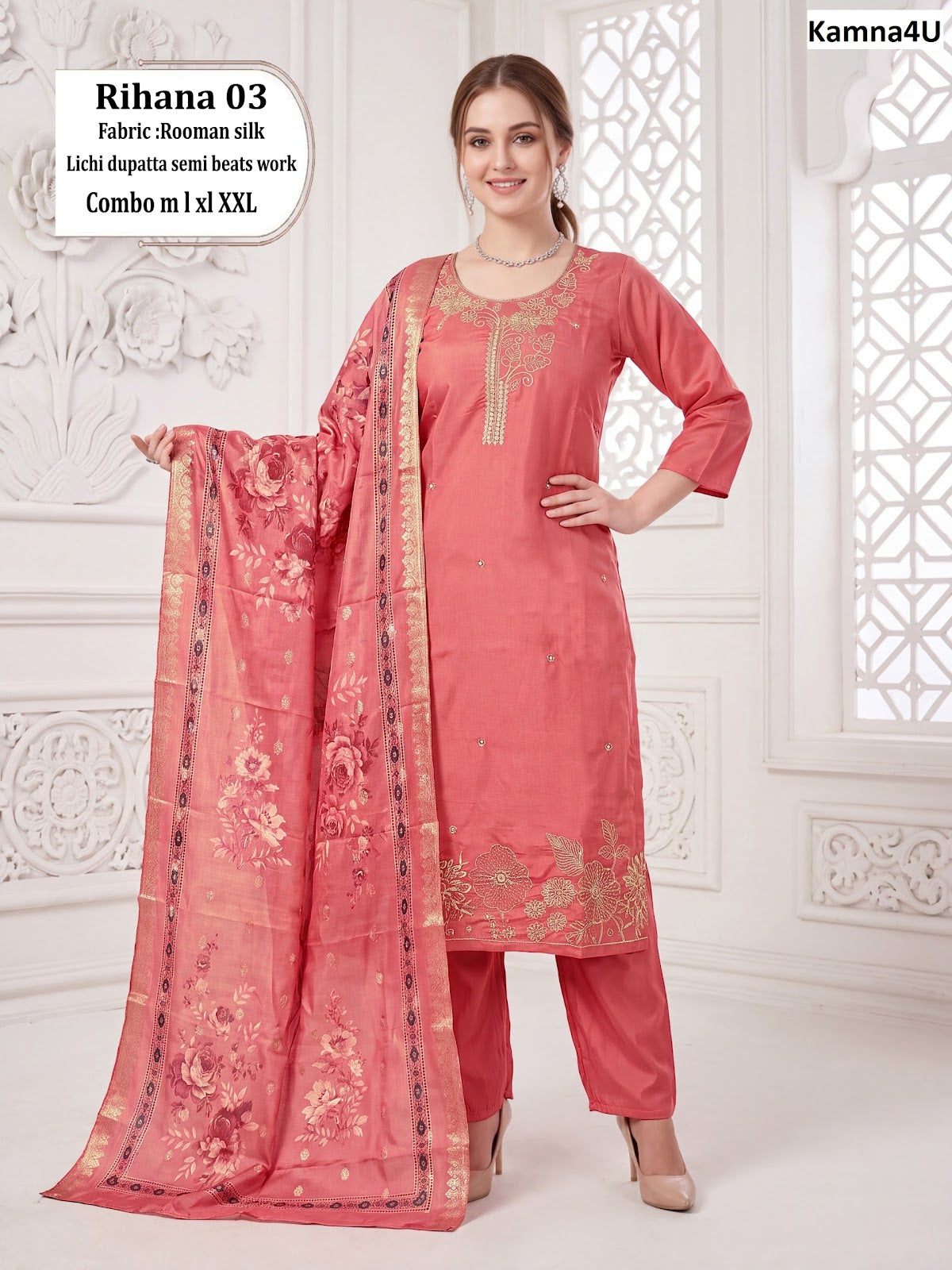 Rihana Kamna4U Roman Readymade Pant Style Suits Exporter Ahmedabad