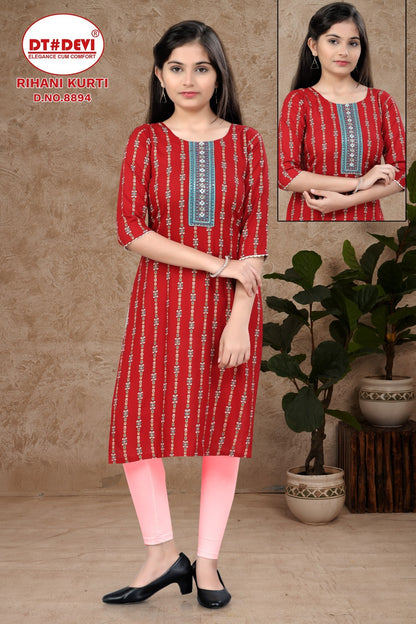 Rihani 8894 Dt Devi Rayon Knee Length Kurtis Exporter India