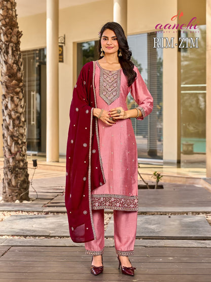 Rim Zim Aanchi Vichitra Silk Readymade Pant Style Suits Exporter