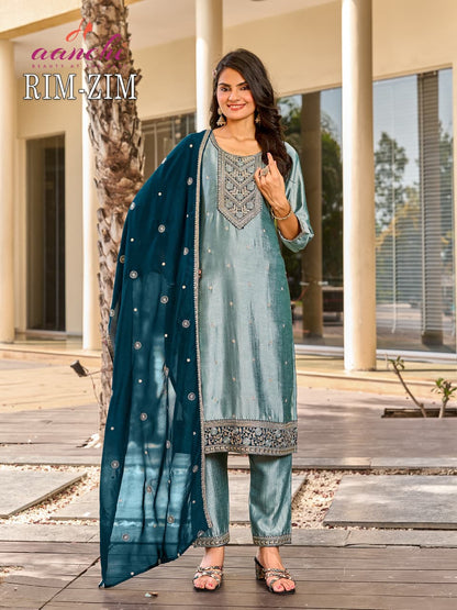 Rim Zim Aanchi Vichitra Silk Readymade Pant Style Suits Exporter