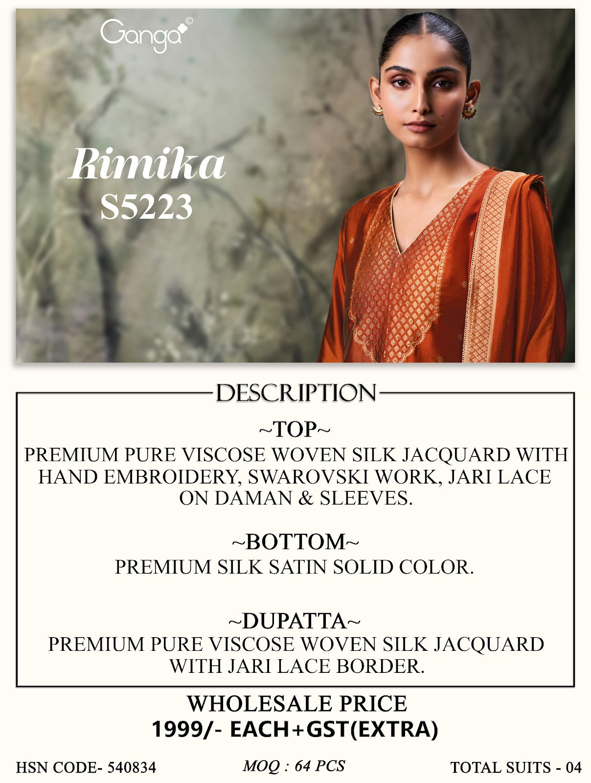 Rimika S5223 Ganga Woven Silk Pant Style Suits Wholesale Price