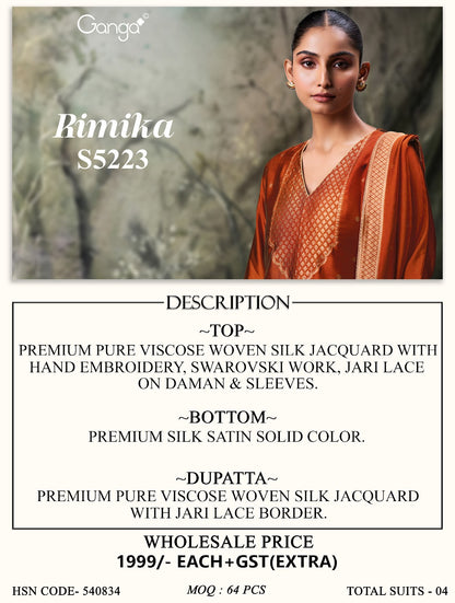 Rimika S5223 Ganga Woven Silk Pant Style Suits Wholesale Price
