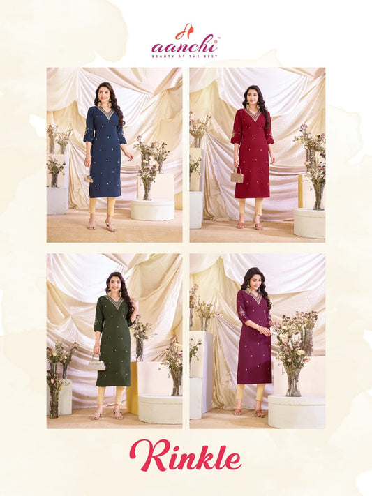 Rinkle Aanchi Long Straight Kurti Exporter India