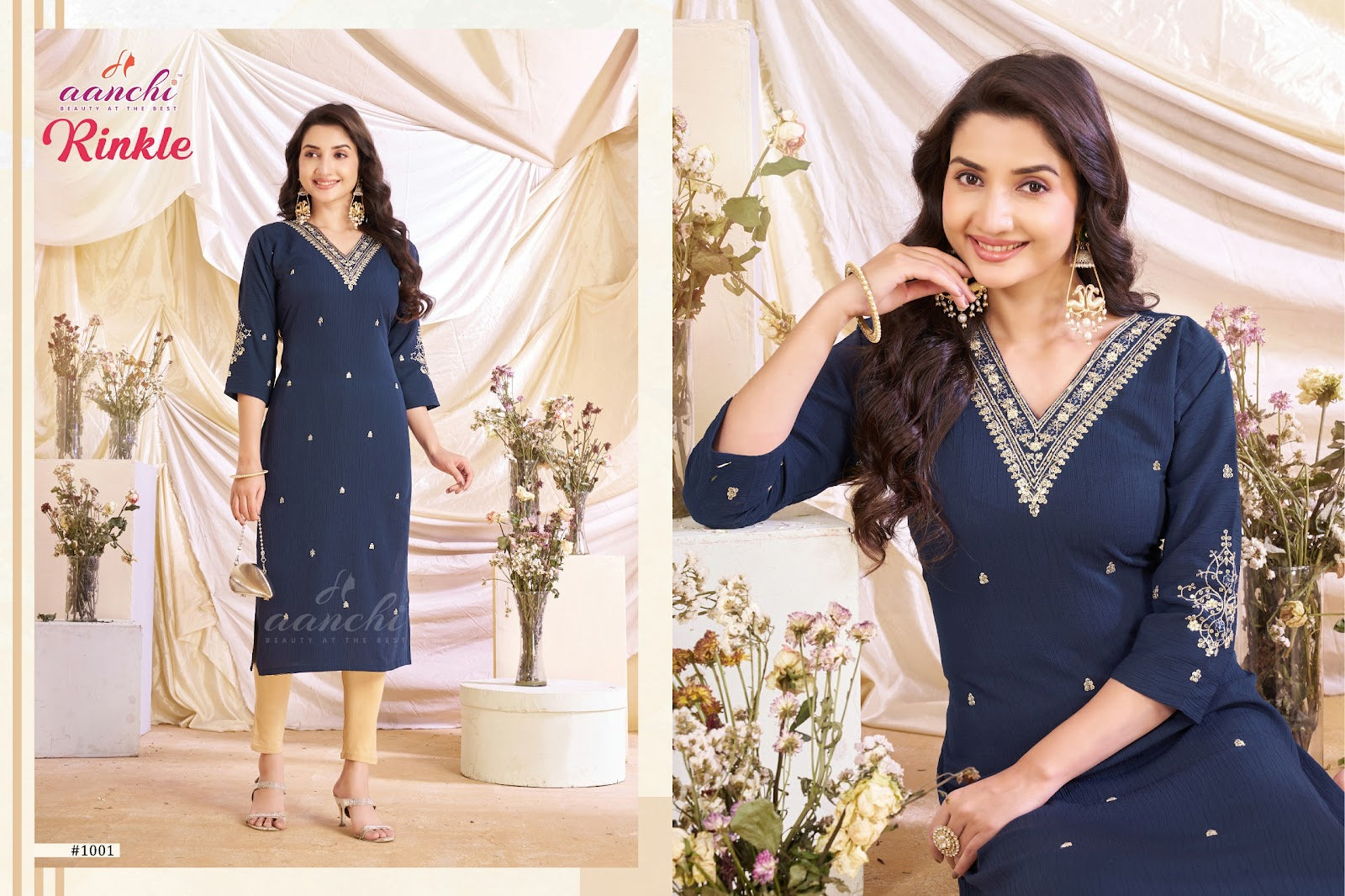 Rinkle Aanchi Long Straight Kurti Exporter India