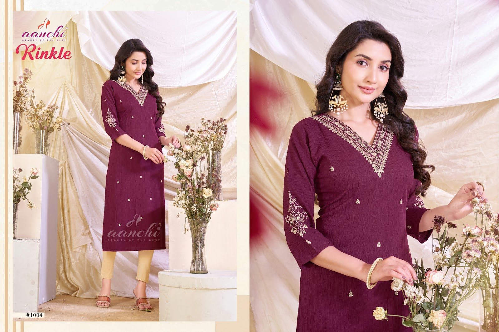 Rinkle Aanchi Long Straight Kurti Exporter India