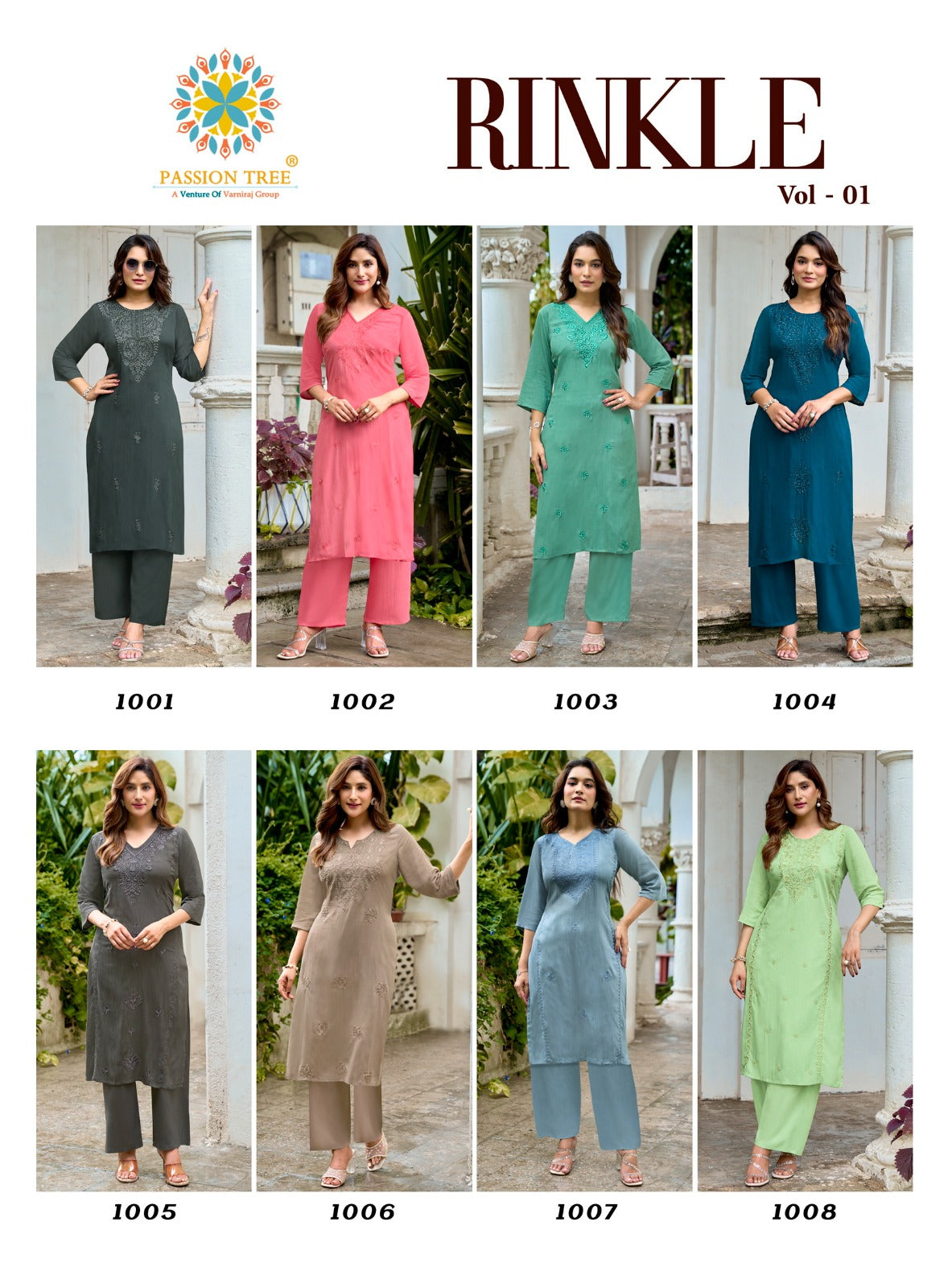 Rinkle Vol 1 Passion Tree Reyon Kurti Plazzo Set Supplier Gujarat
