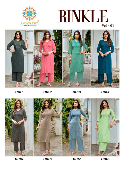 Rinkle Vol 1 Passion Tree Reyon Kurti Plazzo Set Supplier Gujarat