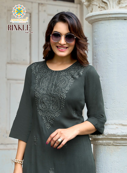 Rinkle Vol 1 Passion Tree Reyon Kurti Plazzo Set Supplier Gujarat