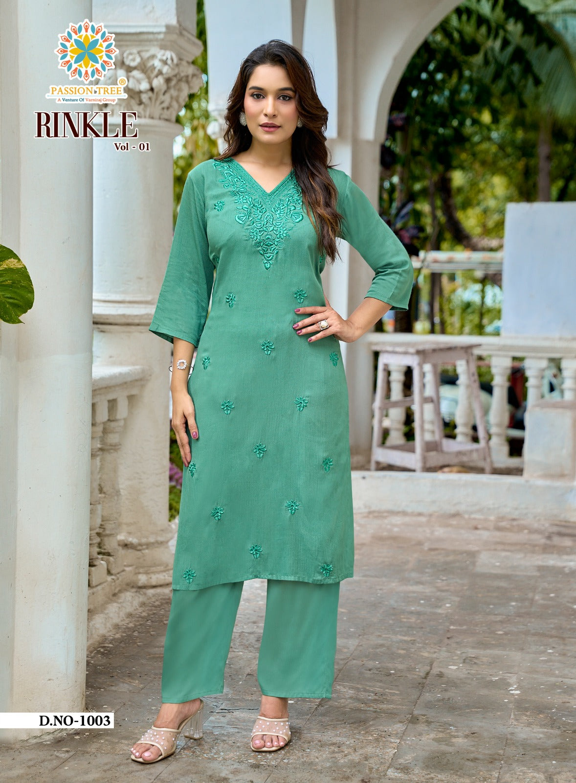 Rinkle Vol 1 Passion Tree Reyon Kurti Plazzo Set Supplier Gujarat