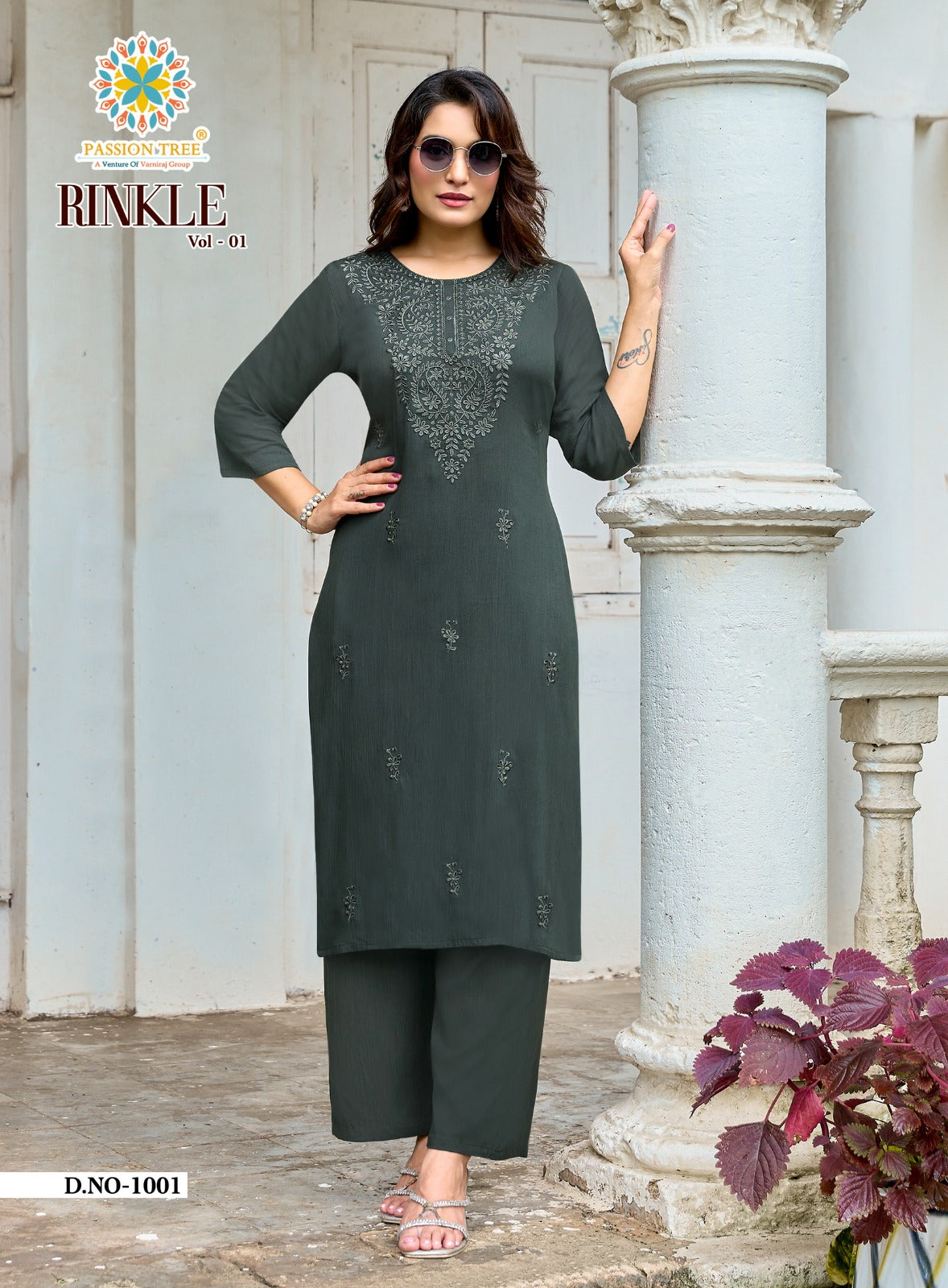 Rinkle Vol 1 Passion Tree Reyon Kurti Plazzo Set Supplier Gujarat