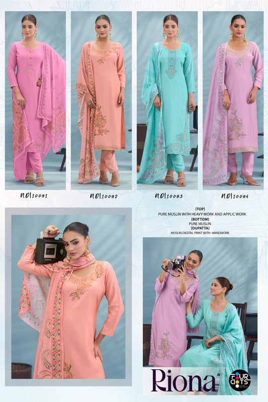 Riona Four Dots Muslin Pant Style Suits Exporter Ahmedabad