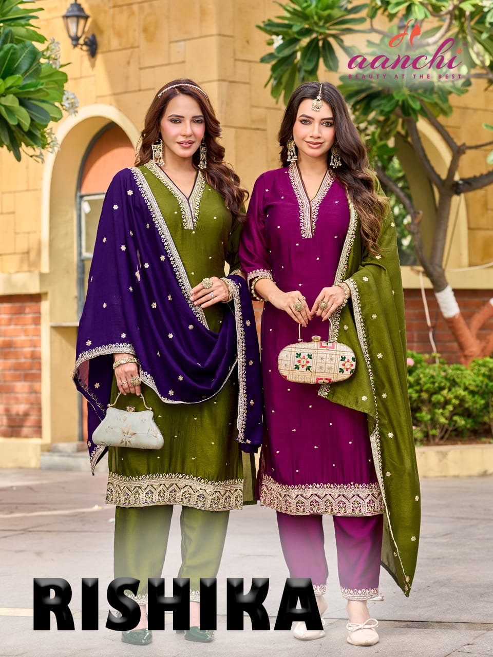 Rishika Aanchi Vichitra Silk Readymade Pant Style Suits Wholesaler India