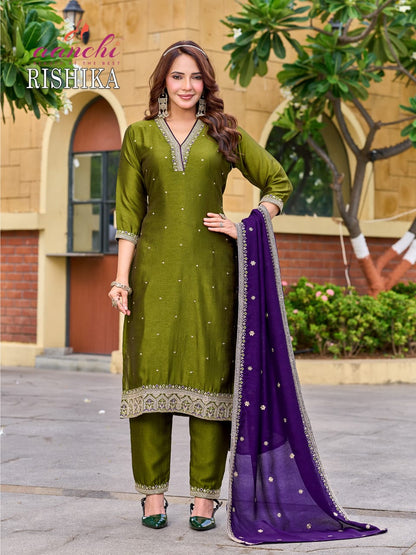 Rishika Aanchi Vichitra Silk Readymade Pant Style Suits Wholesaler India