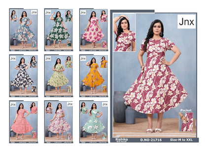 Rishika Jnx Rayon Anarkali Kurtis Wholesaler