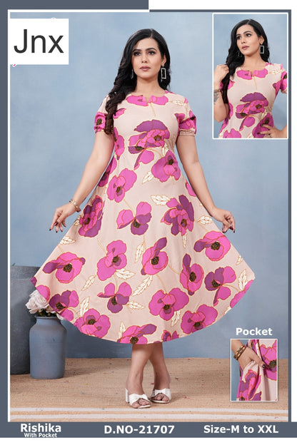 Rishika Jnx Rayon Anarkali Kurtis Wholesaler