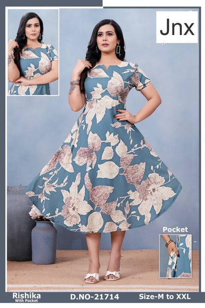 Rishika Jnx Rayon Anarkali Kurtis Wholesaler