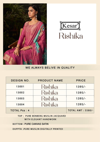 Rishika Kesar Bemberg Muslin Pant Style Suits Wholesale Price