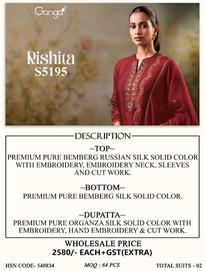 Rishita S5195 Ganga Russian Silk Pant Style Suits Manufacturer Ahmedabad