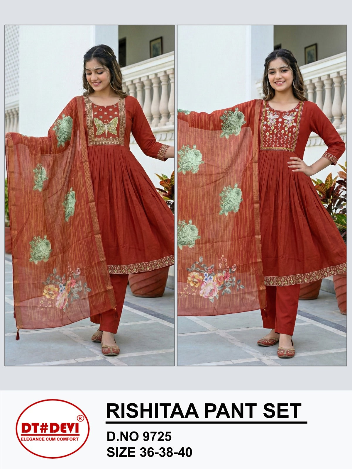 Rishitaa 9725 Dt Devi Roman Silk Girls Readymade Pant Suits Manufacturer