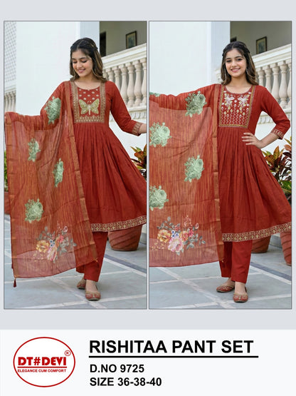 Rishitaa 9725 Dt Devi Roman Silk Girls Readymade Pant Suits Manufacturer