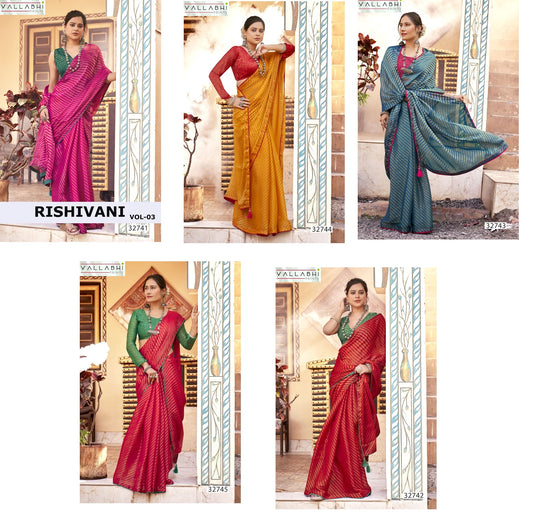 Rishivani Vol 3 Vallabhi Prints Jacquard Sarees Wholesale