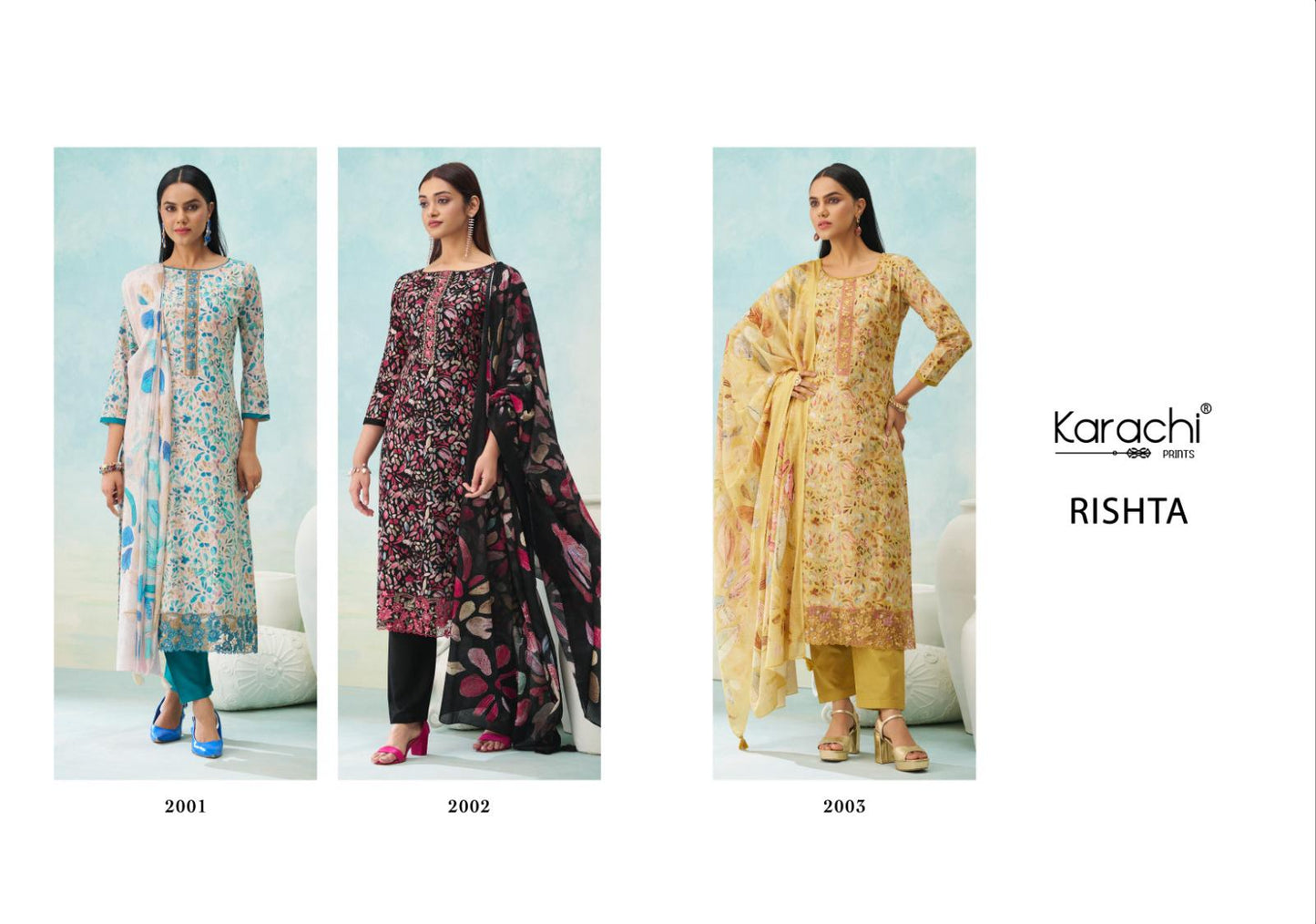 Rishta 2001 Karachi Prints Lawn Cotton Pant Style Suits Wholesaler India