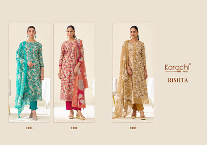 Rishta 3001 Karachi Prints Lawn Cotton Pant Style Suits Wholesale Price