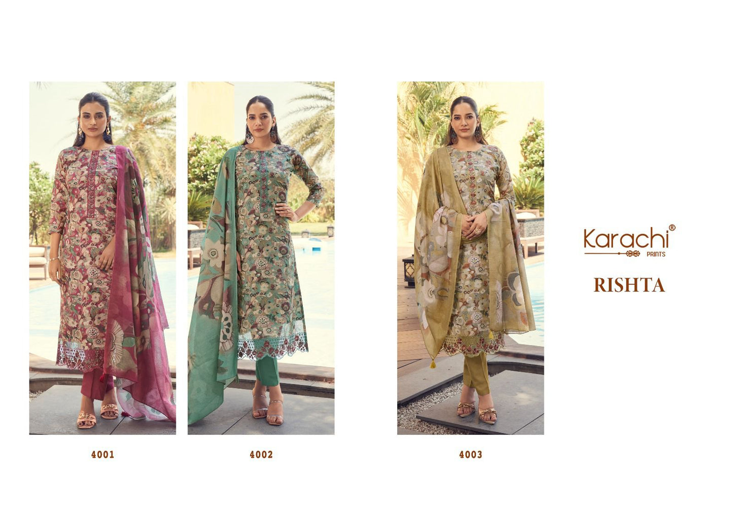 Rishta 4001 Karachi Prints Lawn Cotton Pant Style Suits Manufacturer Gujarat