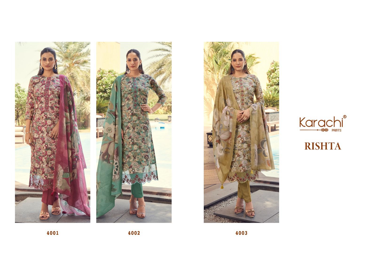 Rishta 4001 Karachi Prints Lawn Cotton Pant Style Suits Manufacturer Gujarat