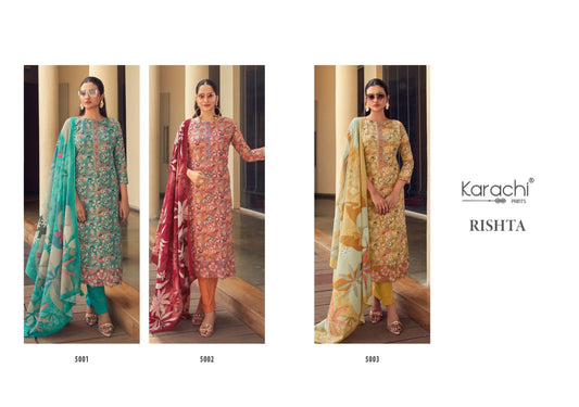 Rishta 5001 Karachi Prints Lawn Cotton Pant Style Suits Manufacturer India