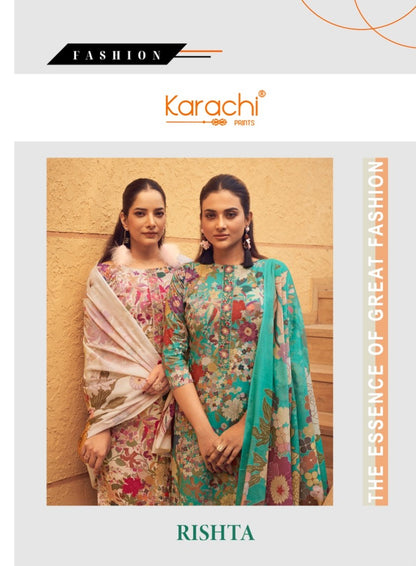 Rishta 6001 Karachi Prints Lawn Cotton Pant Style Suits Supplier India