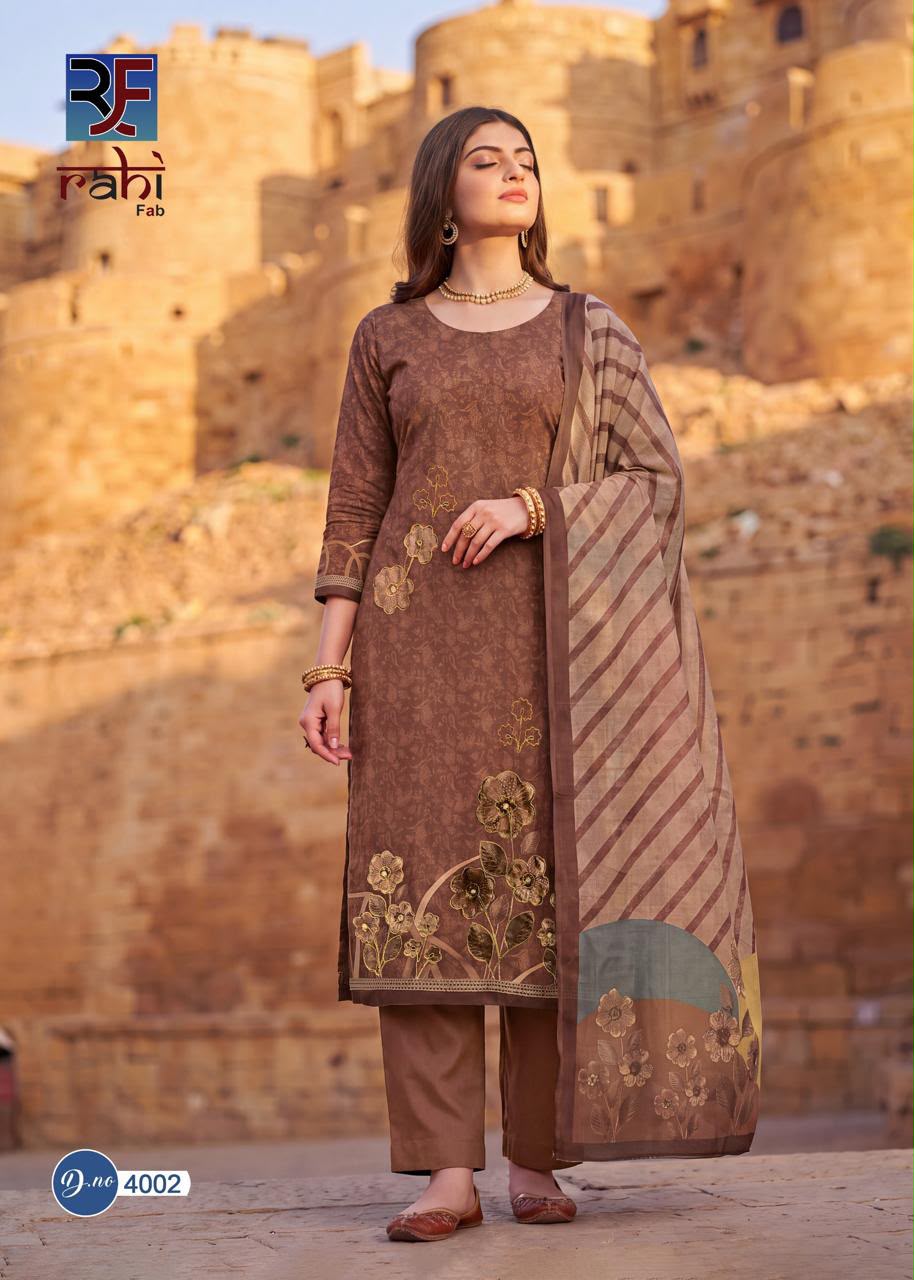 Rising Gold Vol 4 Rahi Fab Cotton Karachi Salwar Suits Supplier India
