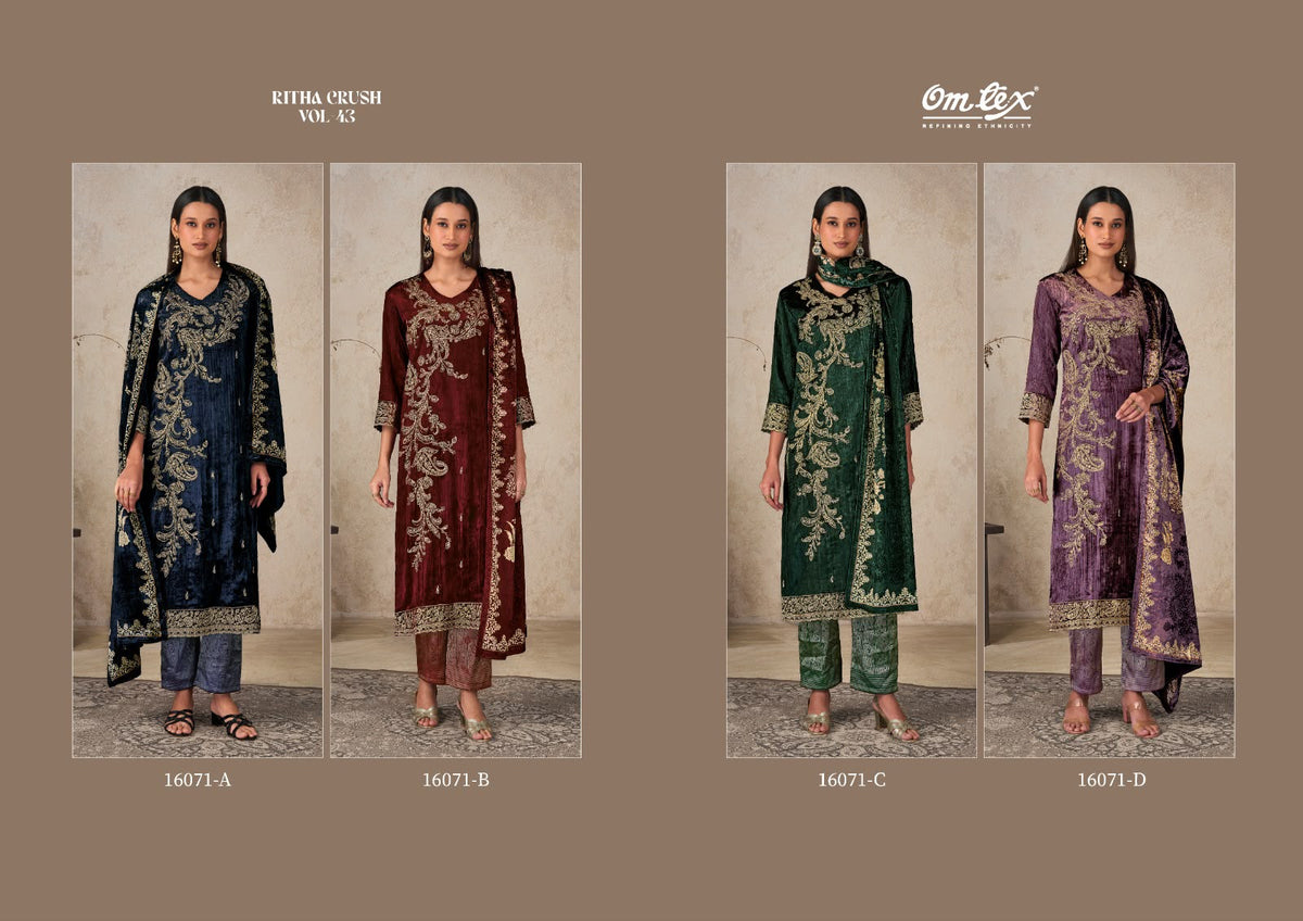 Ritha Crush Vol 43 Omtex Viscose Velvet Suits Wholesale Rate