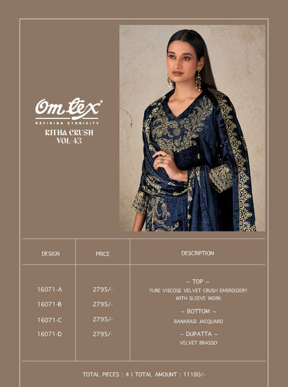 Ritha Crush Vol 43 Omtex Viscose Velvet Suits Wholesale Rate