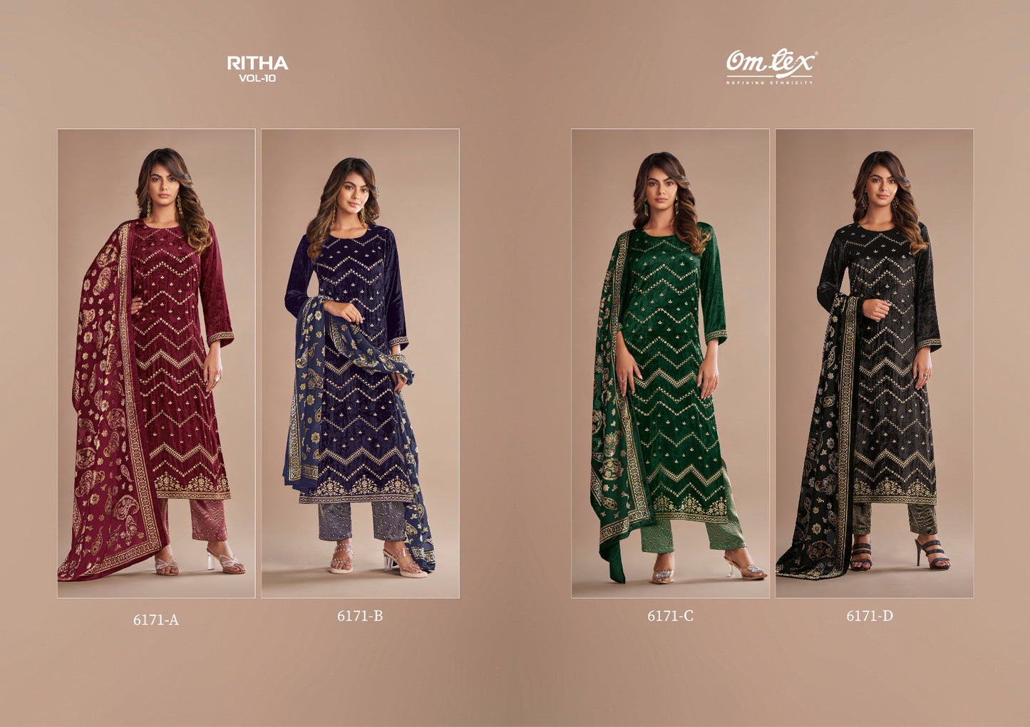 Ritha Vol 10 6171 Omtex Viscose Velvet Suits Supplier