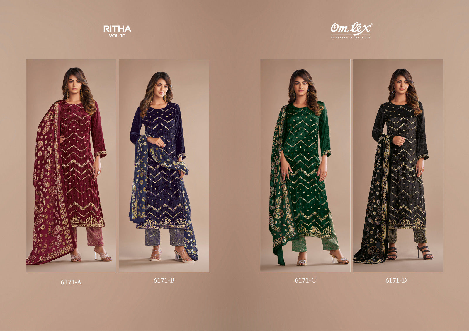 Ritha Vol 10 6171 Omtex Viscose Velvet Suits Supplier