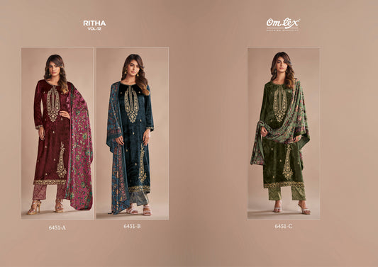 Ritha Vol 12 6451 Omtex Pure Viscose Velvet Suits Wholesaler