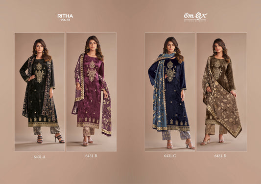 Ritha Vol 13 6431 Omtex Pure Viscose Velvet Suits Supplier Ahmedabad