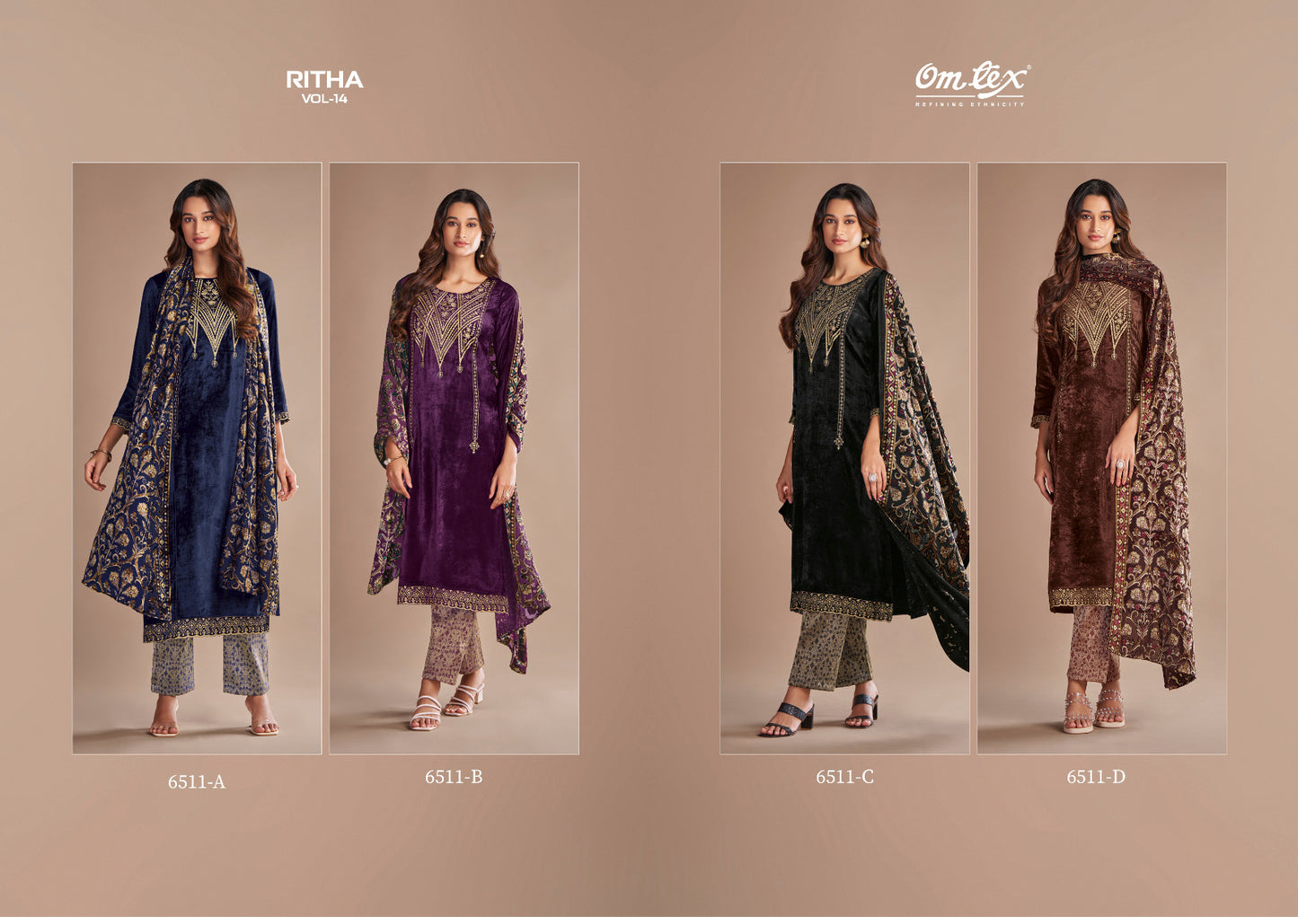 Ritha Vol 14 6511 Omtex Pure Viscose Velvet Suits Manufacturer Gujarat