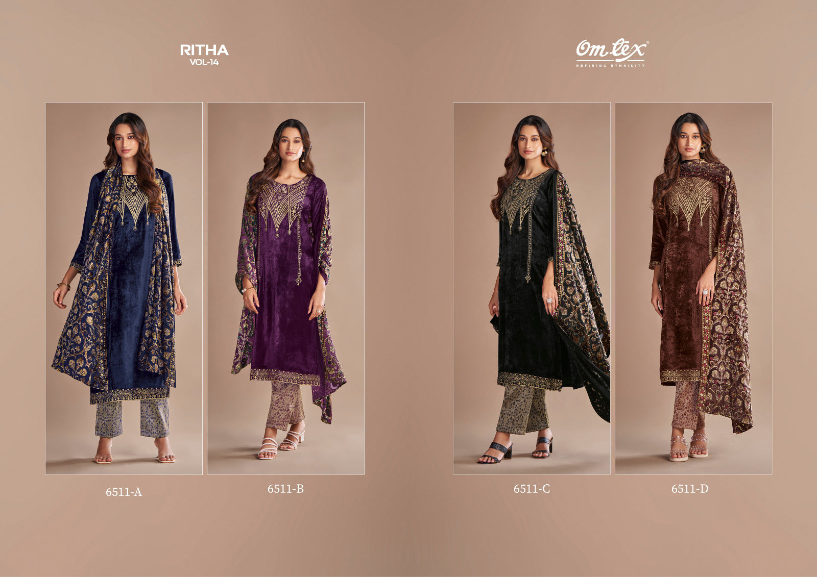 Ritha Vol 14 6511 Omtex Pure Viscose Velvet Suits Manufacturer Gujarat