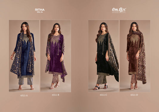 Ritha Vol 14 6511 Omtex Pure Viscose Velvet Suits Manufacturer Gujarat