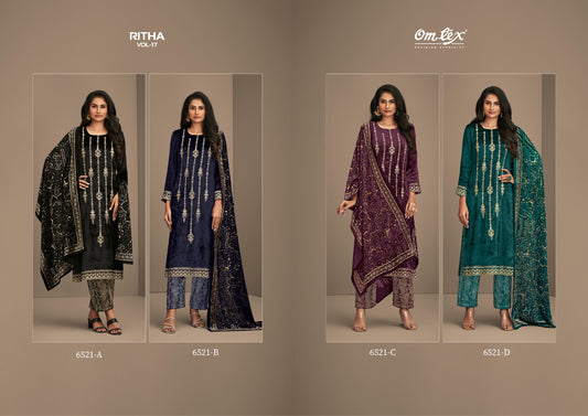 Ritha Vol 17-6521 Omtex Pure Viscose Velvet Suits Supplier India