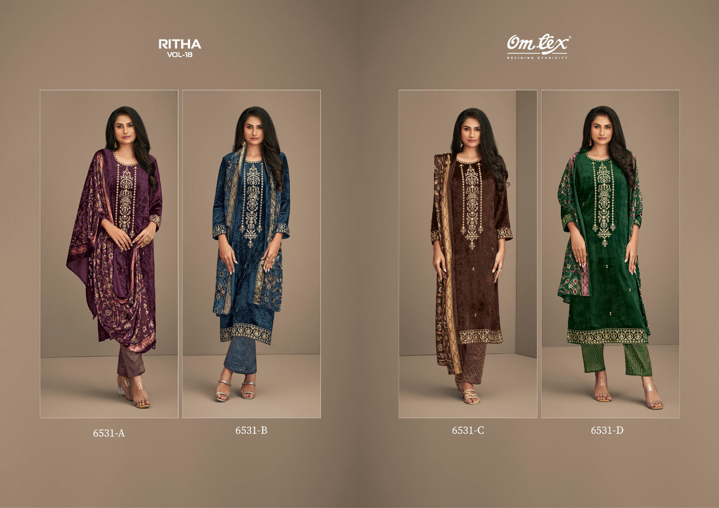Ritha Vol 18 6531 Omtex Pure Viscose Velvet Suits Manufacturer Gujarat