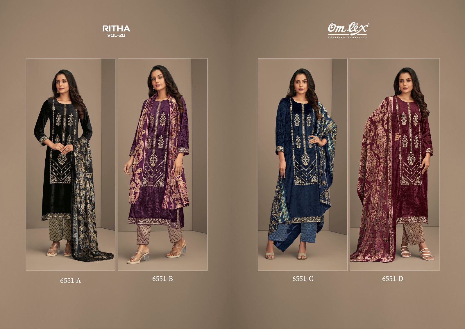 Ritha Vol 20 Omtex Pure Viscose Velvet Suits Manufacturer India