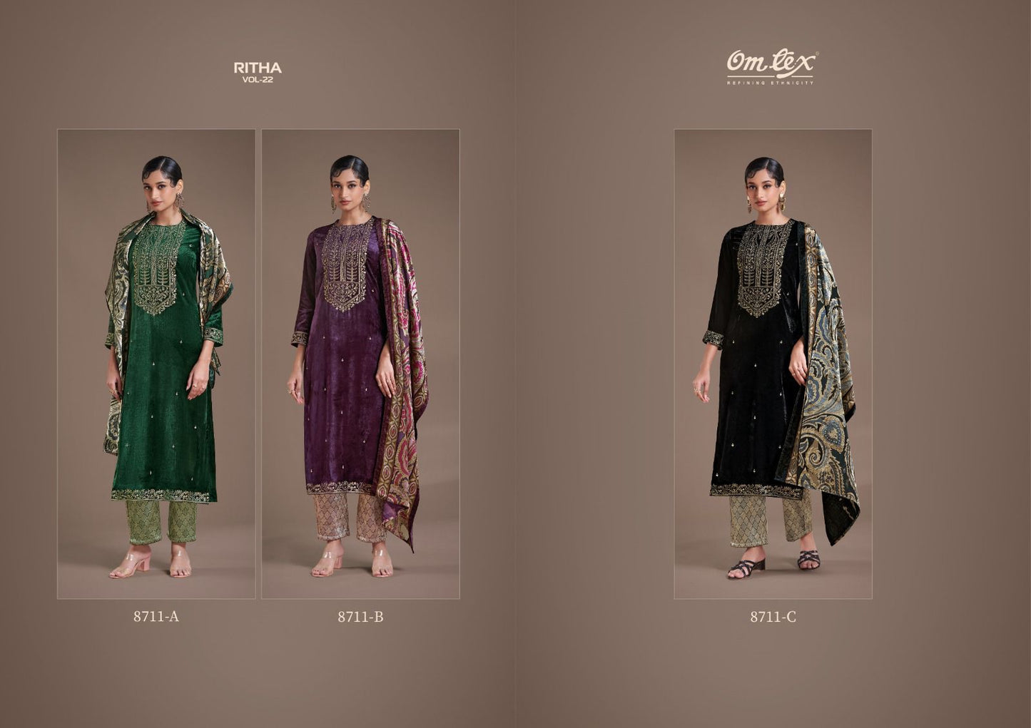 Ritha Vol 22 Omtex Pure Viscose Velvet Suits Wholesale Price