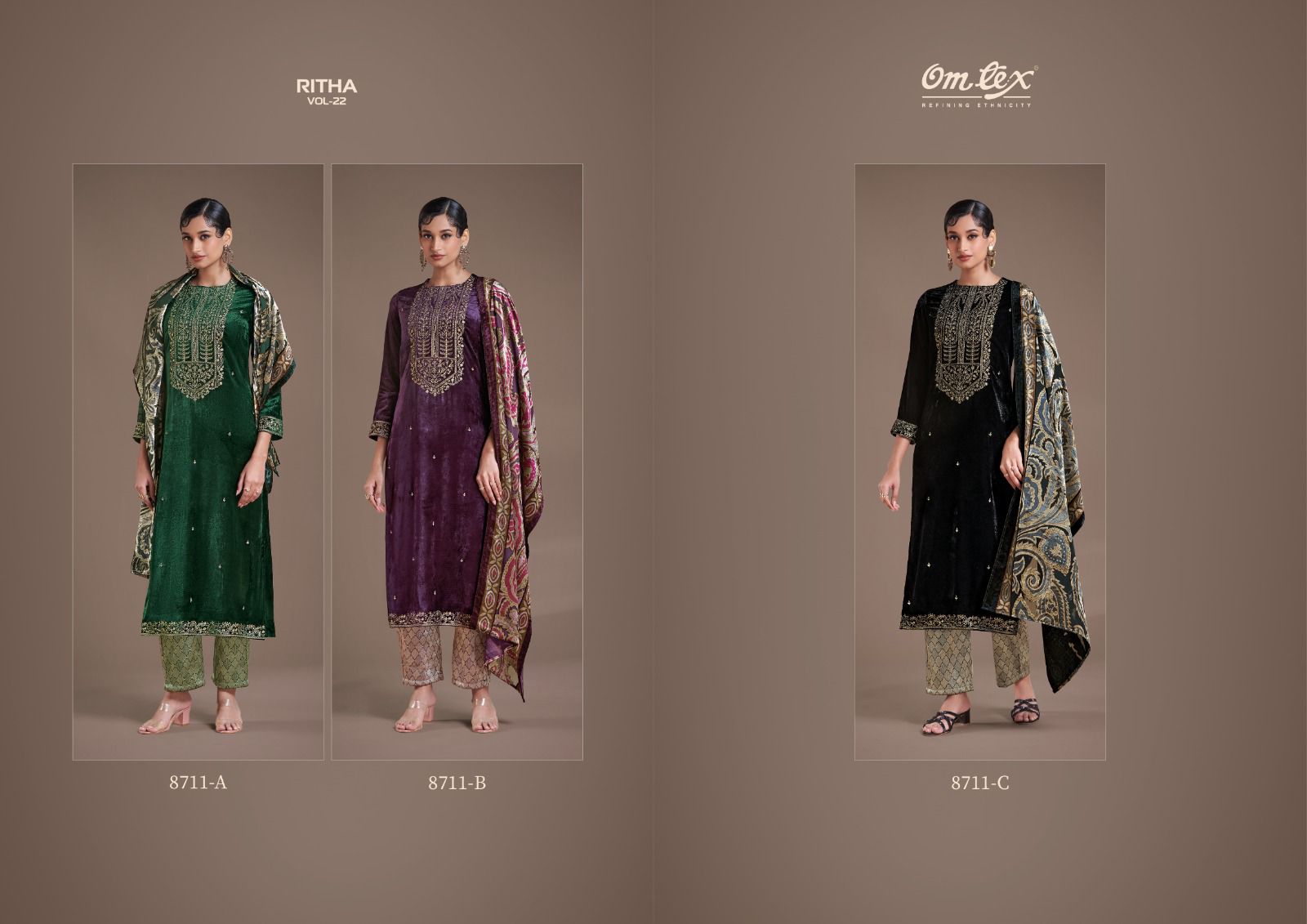 Ritha Vol 22 Omtex Pure Viscose Velvet Suits Wholesale Price