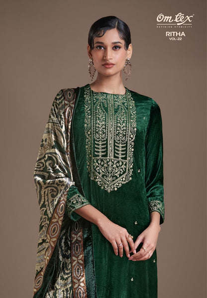 Ritha Vol 22 Omtex Pure Viscose Velvet Suits Wholesale Price